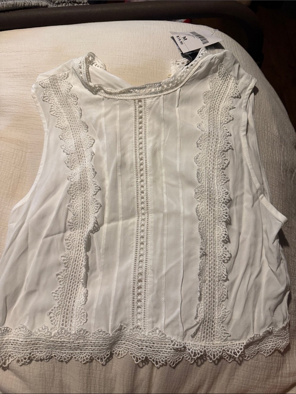 Forever 21 White Sleeveless Crochet-Trim Blouse